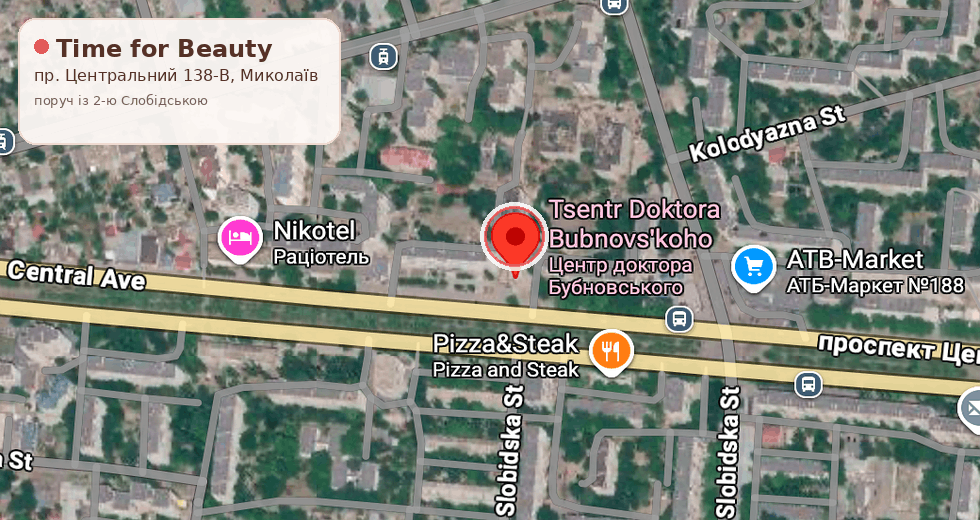 Карта: Time for Beauty, пр. Центральний 138-В, Миколаїв